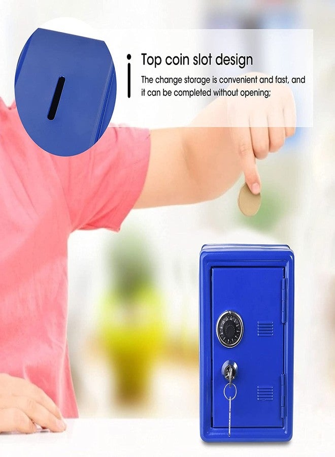 Delzon حصالة نقود معدنية آمنة جديدة من ديلزون - حصالة نقود للأطفال، صندوق نقود صغير مبتكر على شكل صراف آلي، حصالة نقود معدنية مع قفل ومفتاحين (أزرق) - Image 4